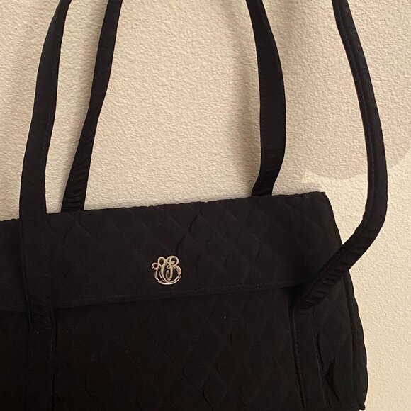 Vera Bradley microfiber shoulder/satchel bag Quilted. 2 Handles Black. Brand New - Picture 1 of 11